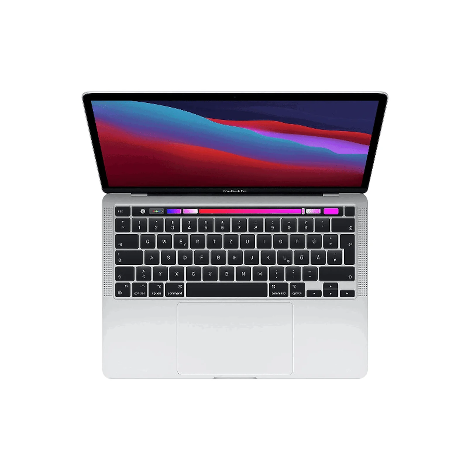 Macbook Pro 13 M2 Reconditionné Argent MacBook Pro 13 pouces M2 reconditionné argent avec Touch Bar, vu de dessus